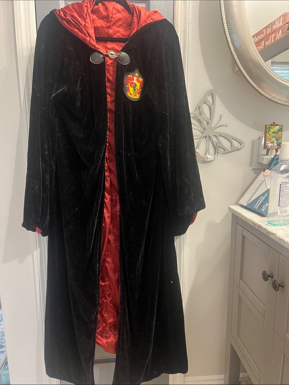 Spirit Black and Red Velvet Gryffindor-Style Hooded Coat